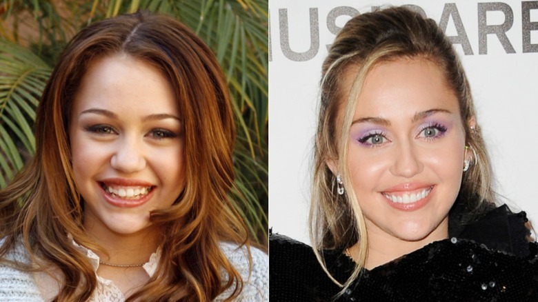 Miley Cyrus face as a child versus as a young woman showing the change in her nose