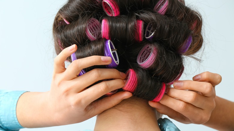 Close up of velcro rollers