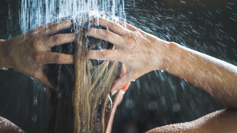 A woman washing her hair