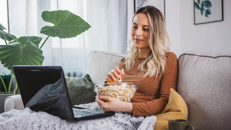 woman watching movie laptop