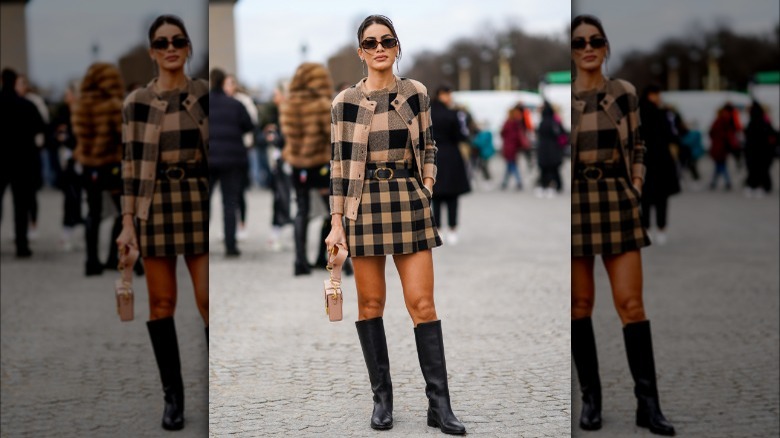 checkered miniskirt outfit