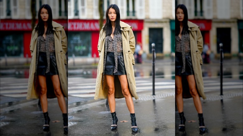 oversized trenchcoat with miniskirt