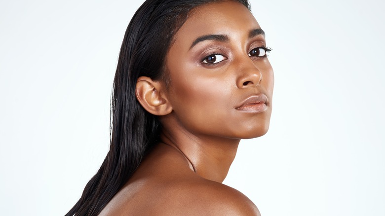 woman with dewy makeup