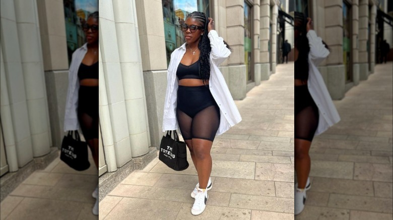 Woman wearing sheer bike shorts