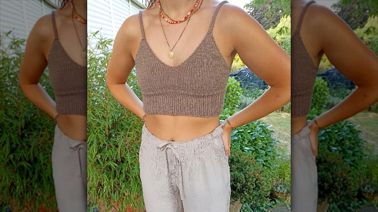 woman in neutral bralette outfit
