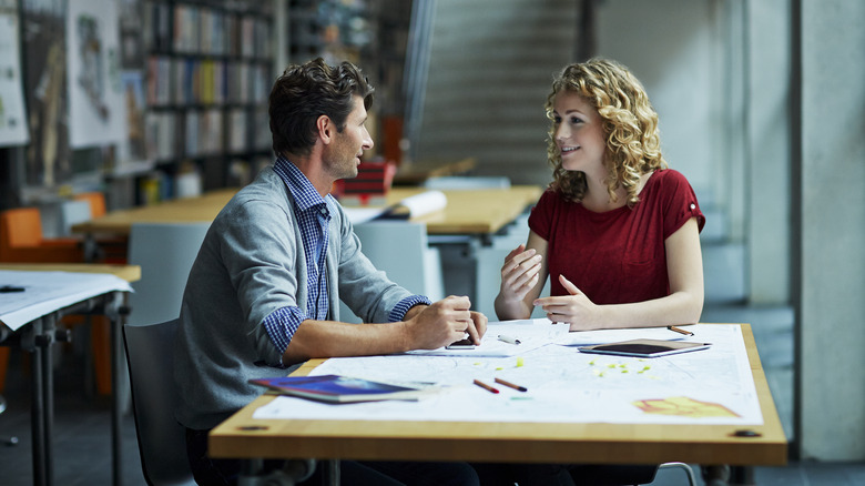Two architects work on project together
