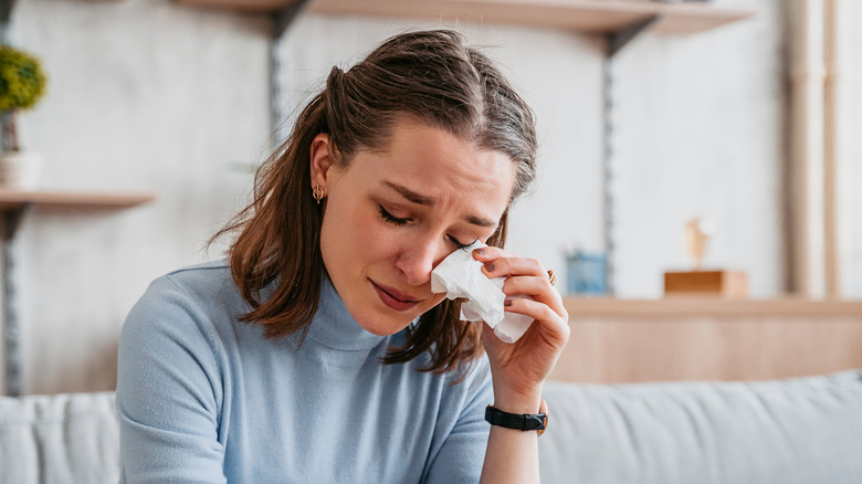 Woman crying alone