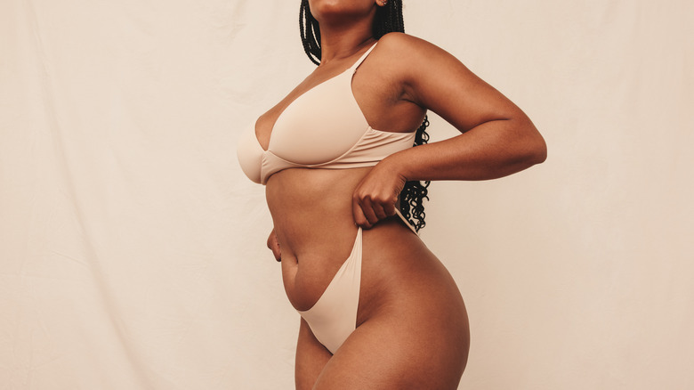 woman wearing nude lingerie