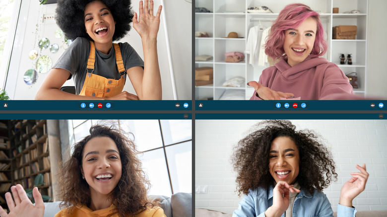 happy friends on video call