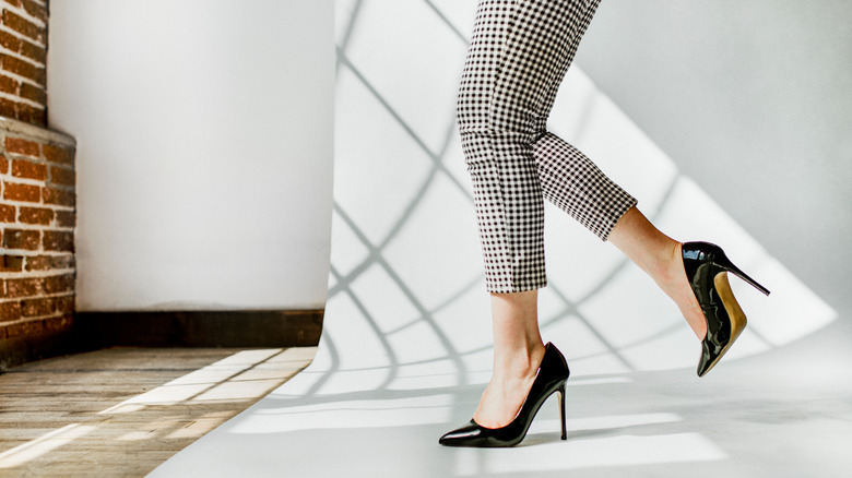 woman in patent heels