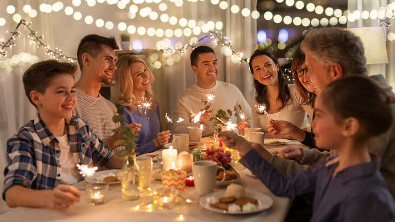 Family sitting together at Christmas