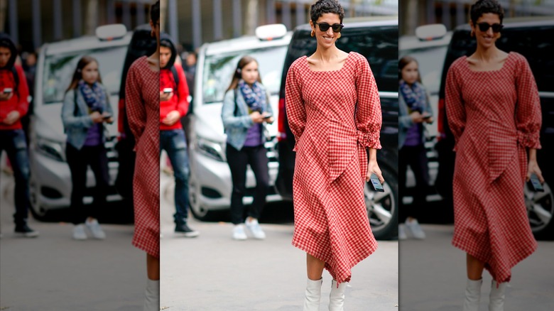 woman with gingham dress