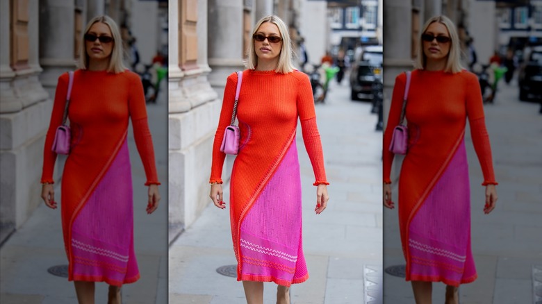 woman in pink and red dress