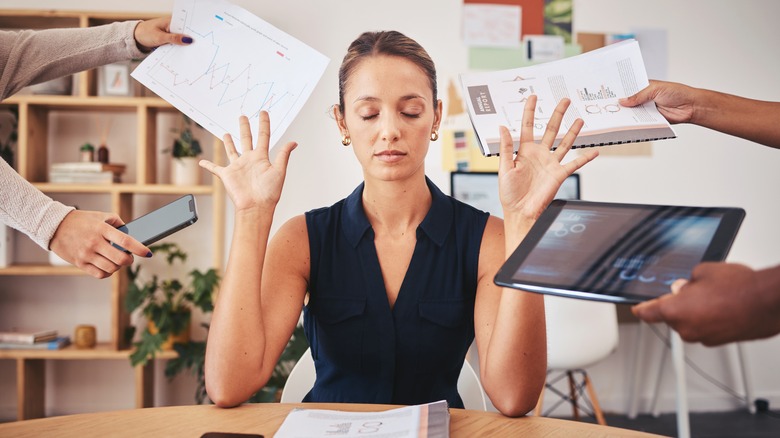 woman ignoring work stuff