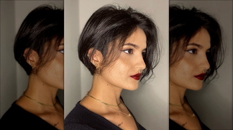 Woman with wavy wedge bob