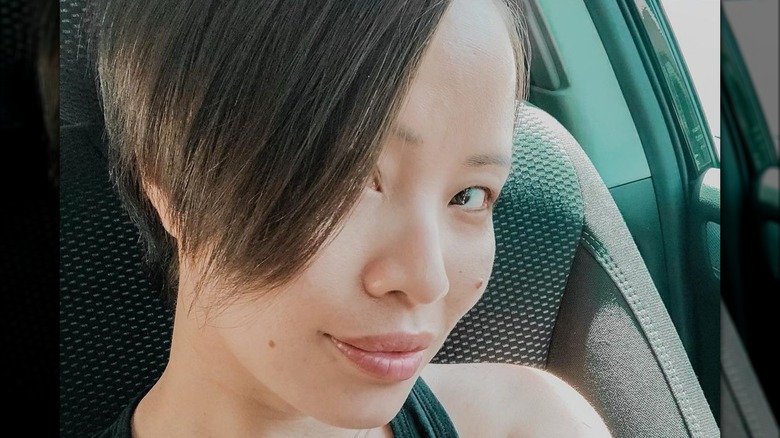 Woman with short bob haircut