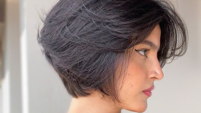 Woman with wedge haircut