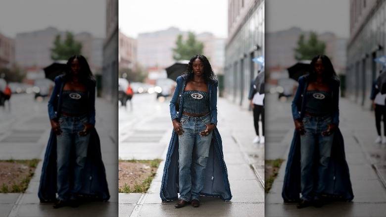 woman wearing long cardigan