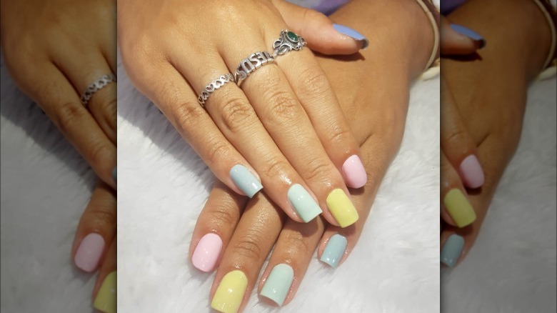 Pastel Skittle nails.