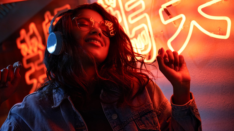 A girl with headphones