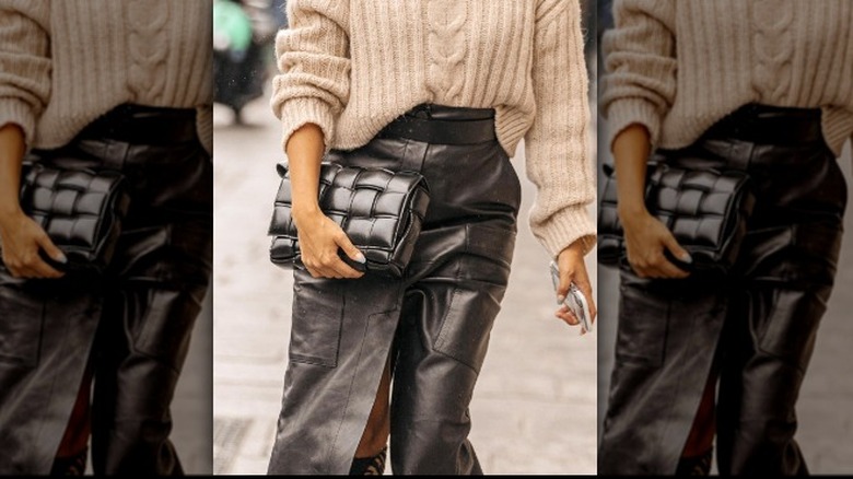 leather skirt with bag