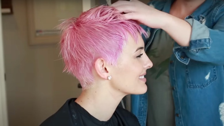 A pink pixie cut