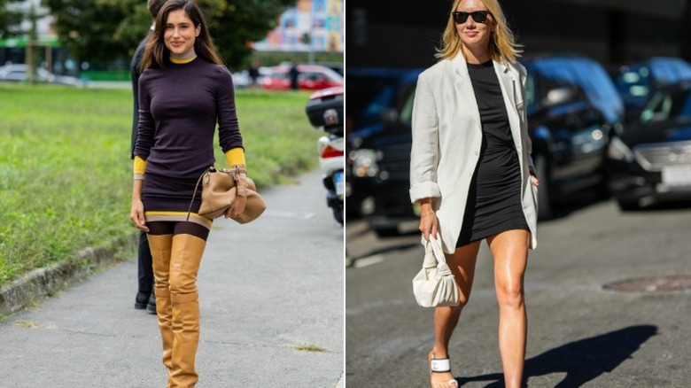 Two women wearing chic sheath dresses