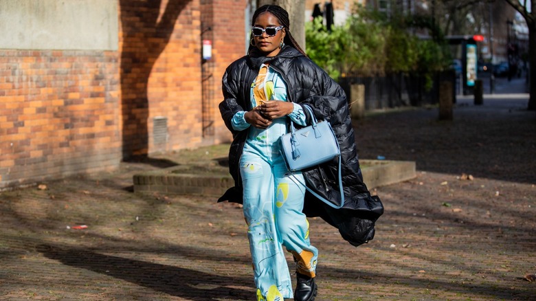woman wearing printed jumpsuit