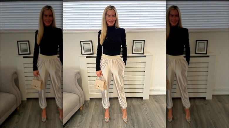 silky joggers outfit