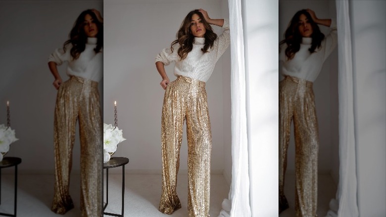 women in sequined pants