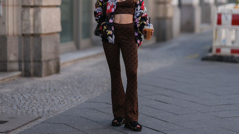 Woman wearing flared leggings