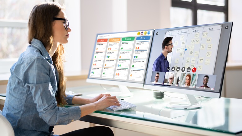 woman managing hybrid work