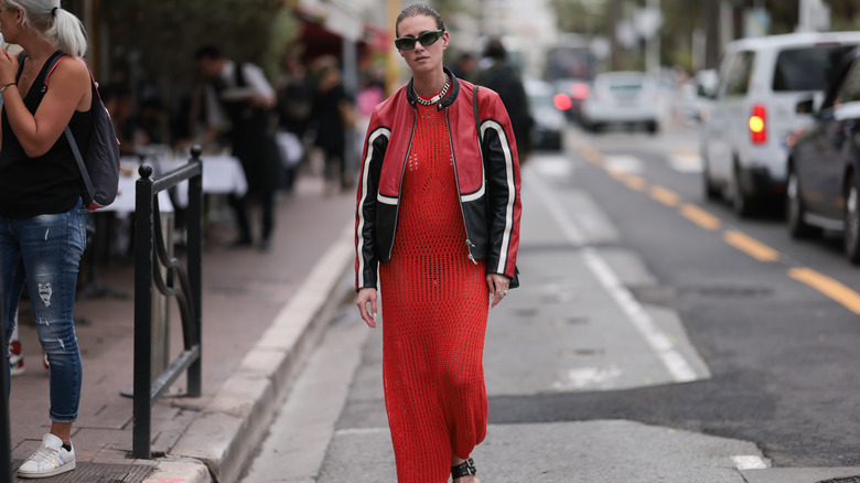 woman wearing crochet dress