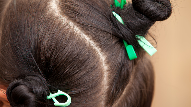 Woman with sectioned hair