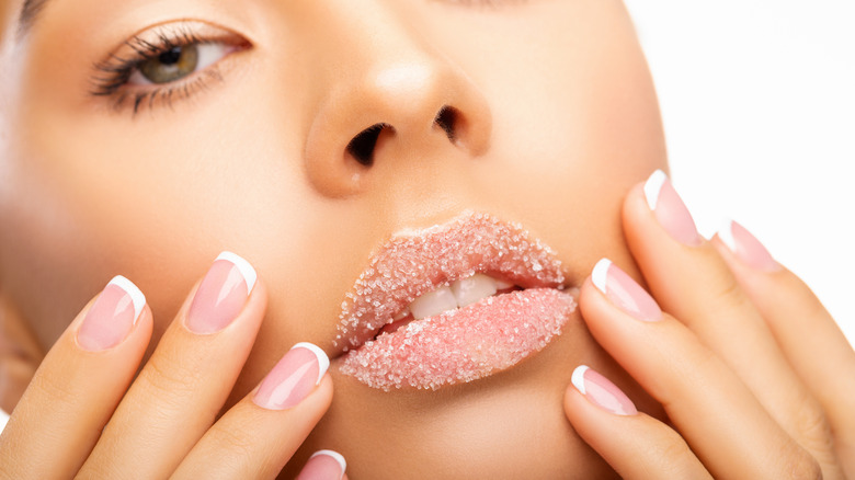 lip scrub on pink lips