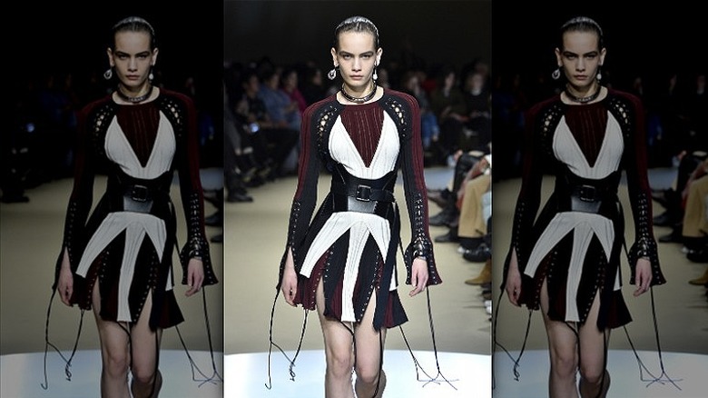 model wearing deconstructed dress 