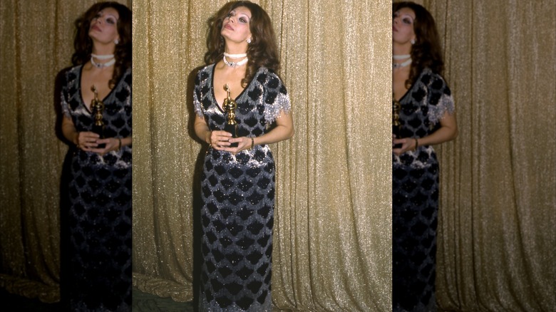 Sophia Loren at the 34th Golden Globe Awards in Beverly Hill in January 1977