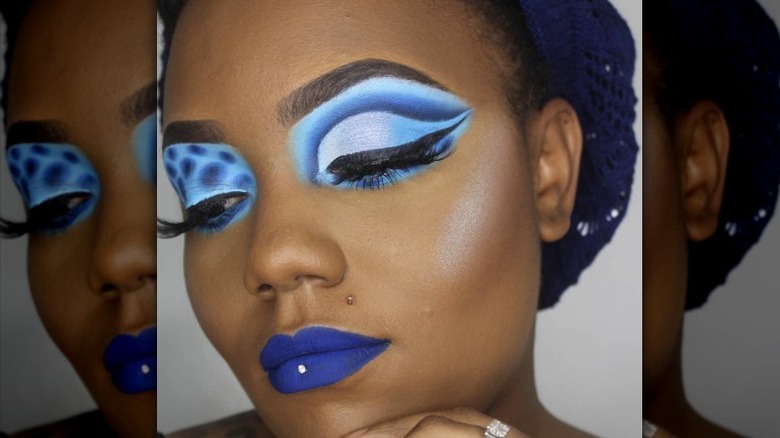 Woman wearing blue highlighter