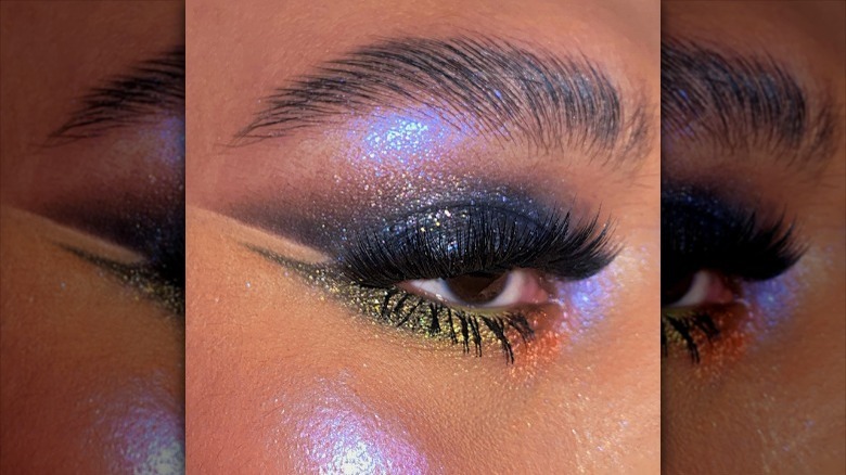 Sparkly eyeshadow and lilac highlight