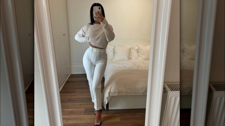 white and cream outfit