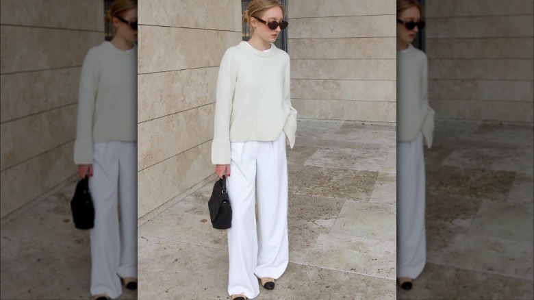 white and cream outfit