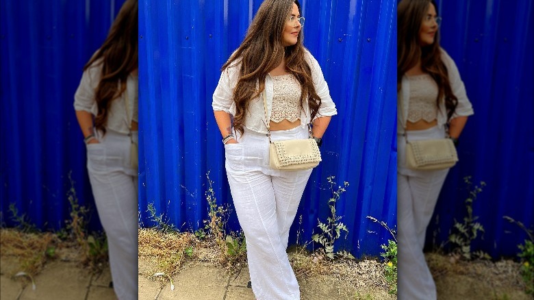 white and cream outfit