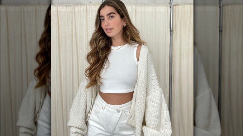 white and cream outfit