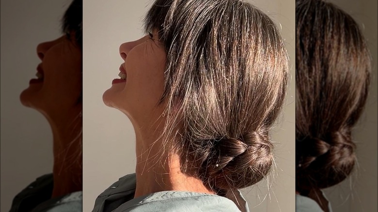 Bangs and braided bun