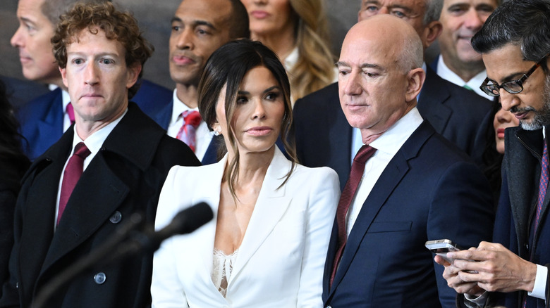 Lauren Sanchez at Donald Trump's inauguration wearing a blazer that exposes her lacy bra
