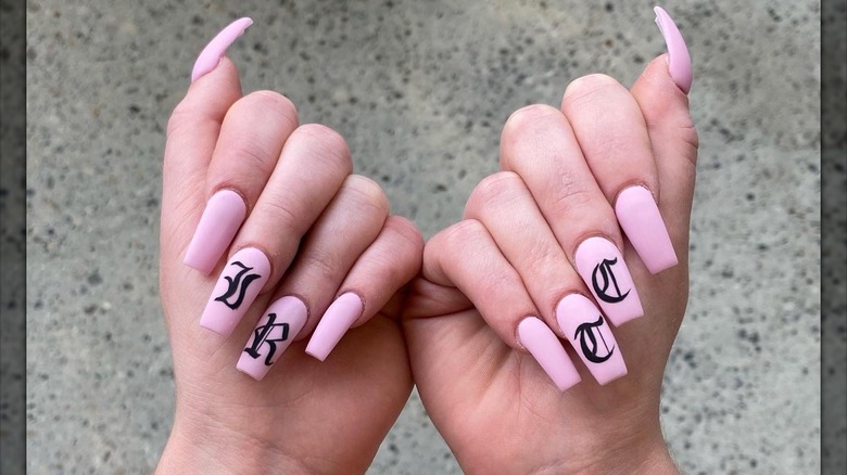 pink nails with initials