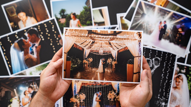 Stacks of wedding photos