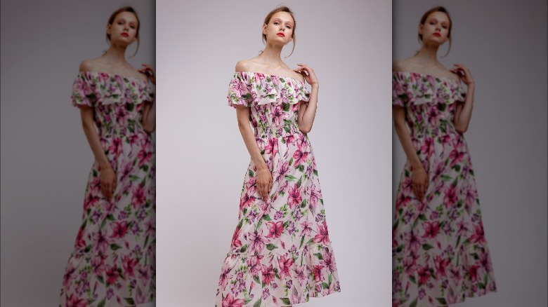 woman in white floral dress