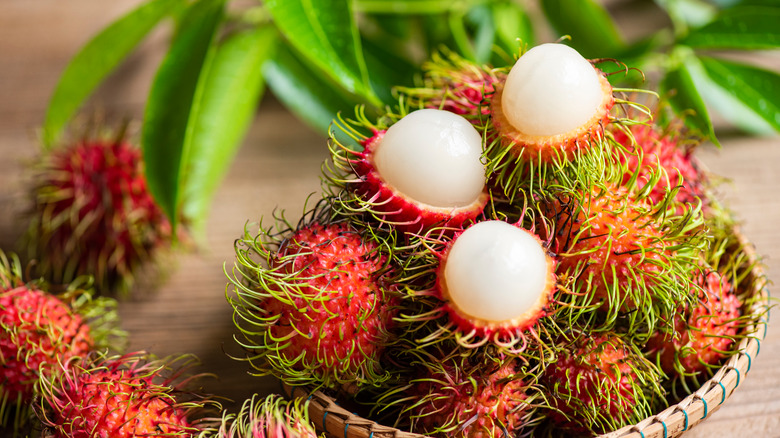 Rambutan fruits in bowl