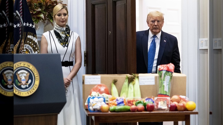 Ivanka Trump in a white dress at the White House.